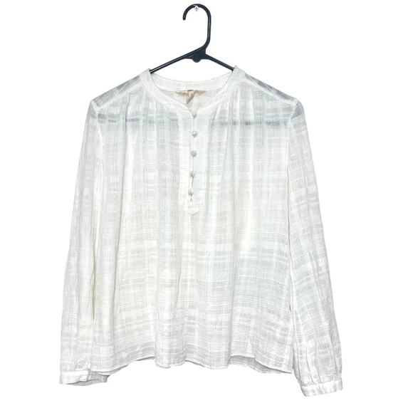 Rebecca Taylor Sheer White Blouse Metallic Threading Button Closure Cotton SZ 6 - Picture 1 of 9